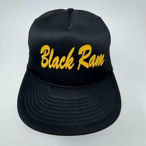 Vintage Speedway Black Ram Trucker‎ Hat Mesh Snapback Cap Black Yellow OSFA